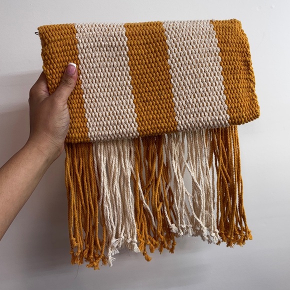 Tulum Yellow Beige Crochet Clutch Fringe Boho Purse Bag - Picture 1 of 6